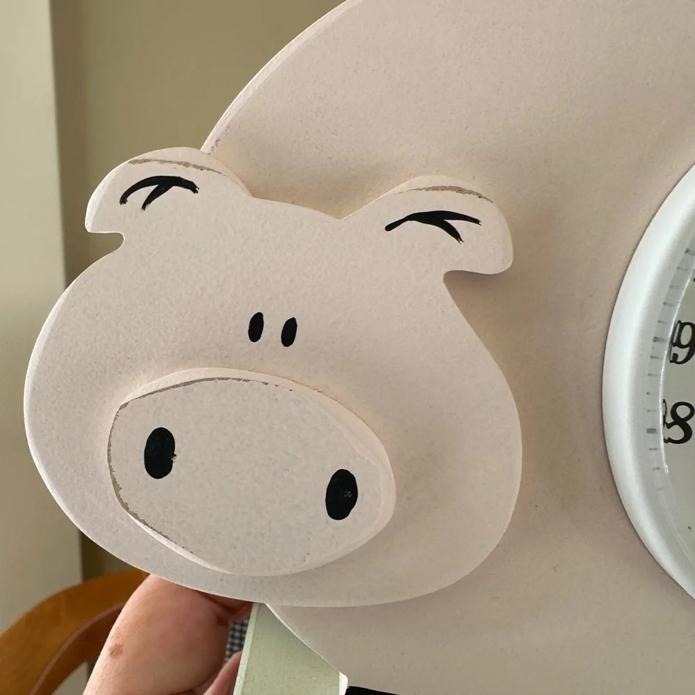 Wish Upon a Star Wooden Pink Piggy Clock on Green Stand